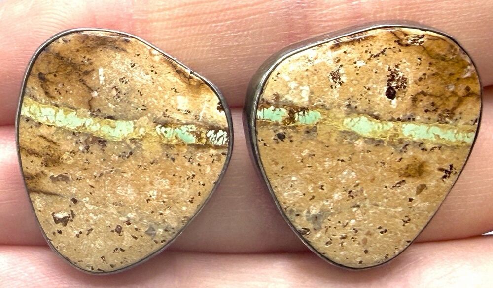 Vintage Sterling Silver Boulder Ribbon Turquoise  Earrings Stud 925 Southwestern
